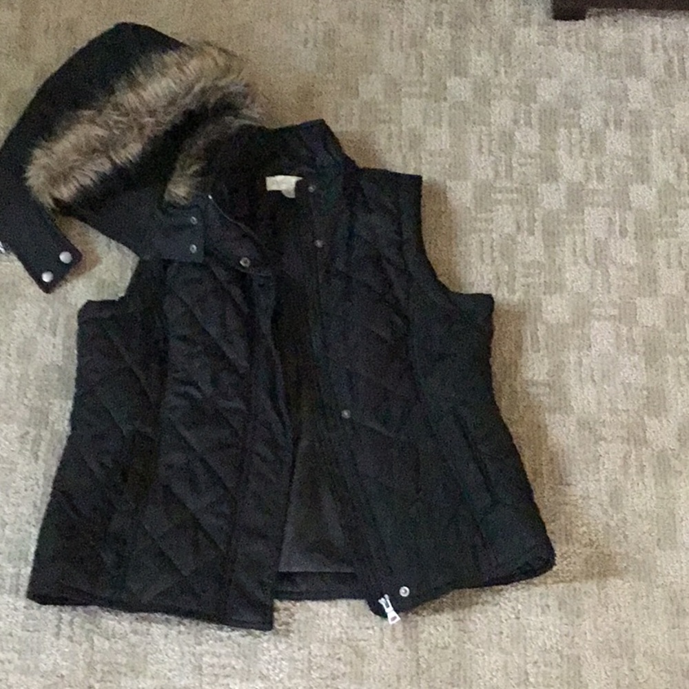 SW studio works blk quilted vest w detach hood/ PM